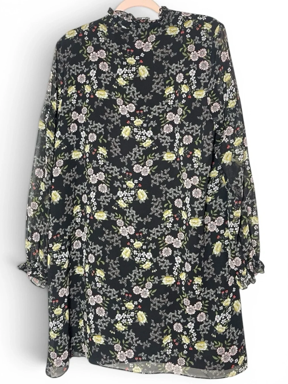 1.STATE Floral Tie Neck Sheer Long Sleeve Tunic Dress Size Large - Picture 3 of 6